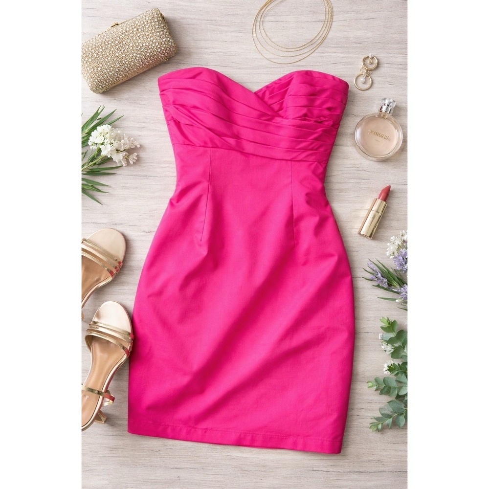 Vintage 80s Victor Costa Pink Strapless Cocktail Dress Party Prom USA Sz 8
